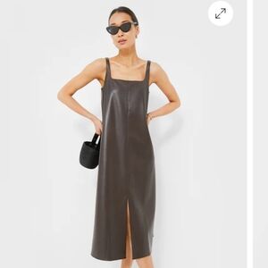 HYACINTH HOUSE Chocolate Faux Leather Square Neck Olga Dress Size Small